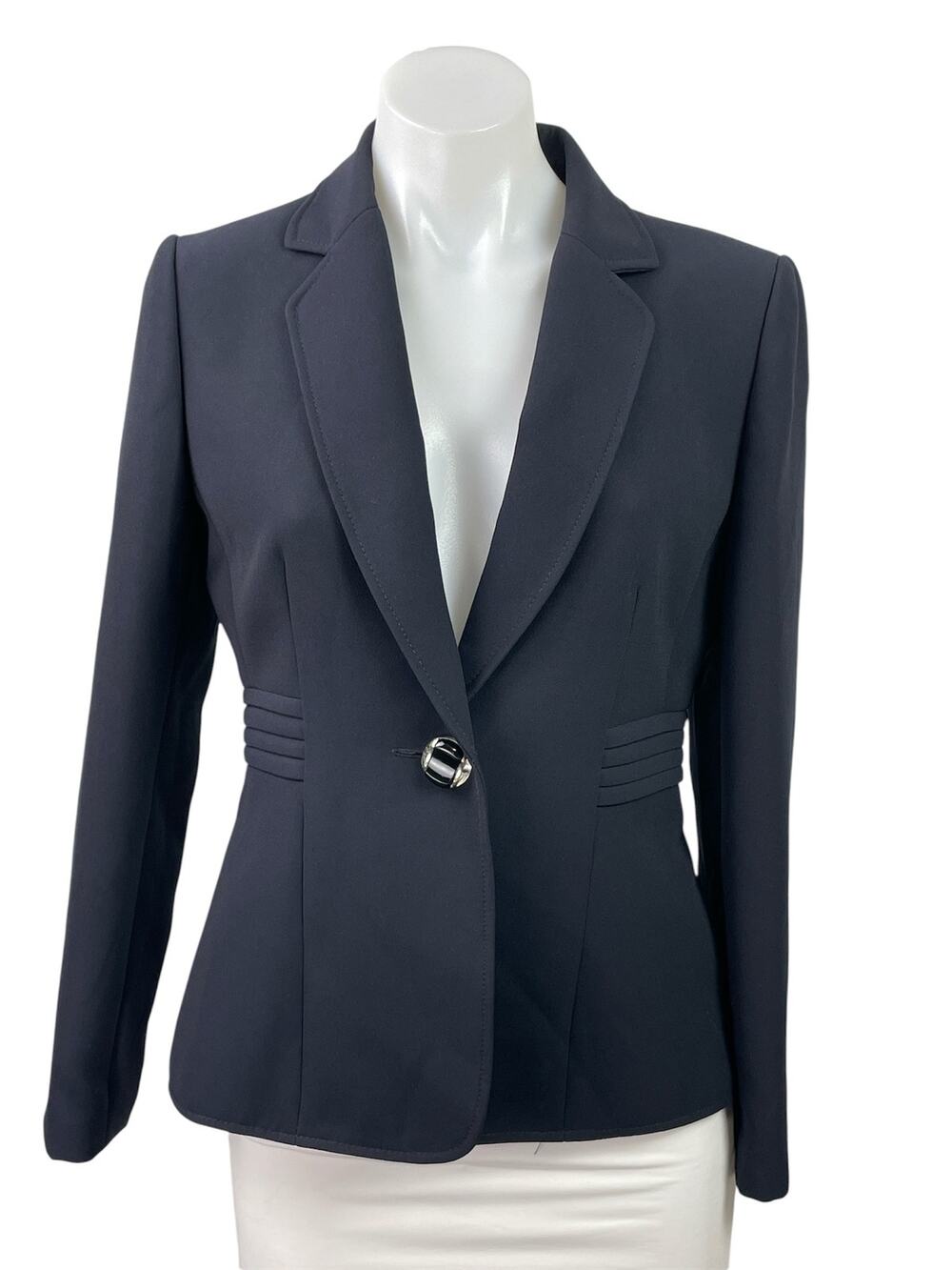Tahari Arthur Levine Navy BlueNotch Collar Long Sleeve Blazer Coat Jacket Top 4